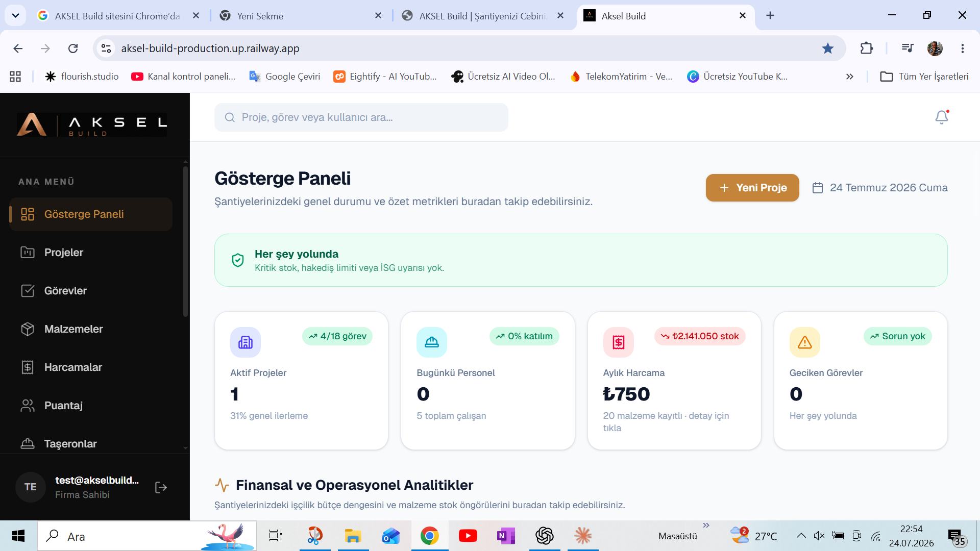 AKSEL Build web yönetim paneli